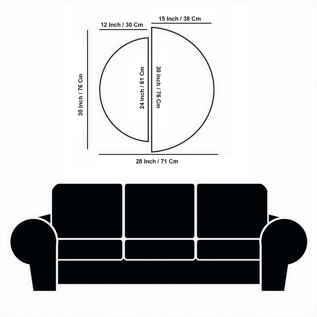 Abstract Acrylic with Golden Glitter Art Semi Circle Frames Set Of 2