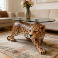 Modern Creative Panther Coffee Table Tempered Glass Surface Leopard Base