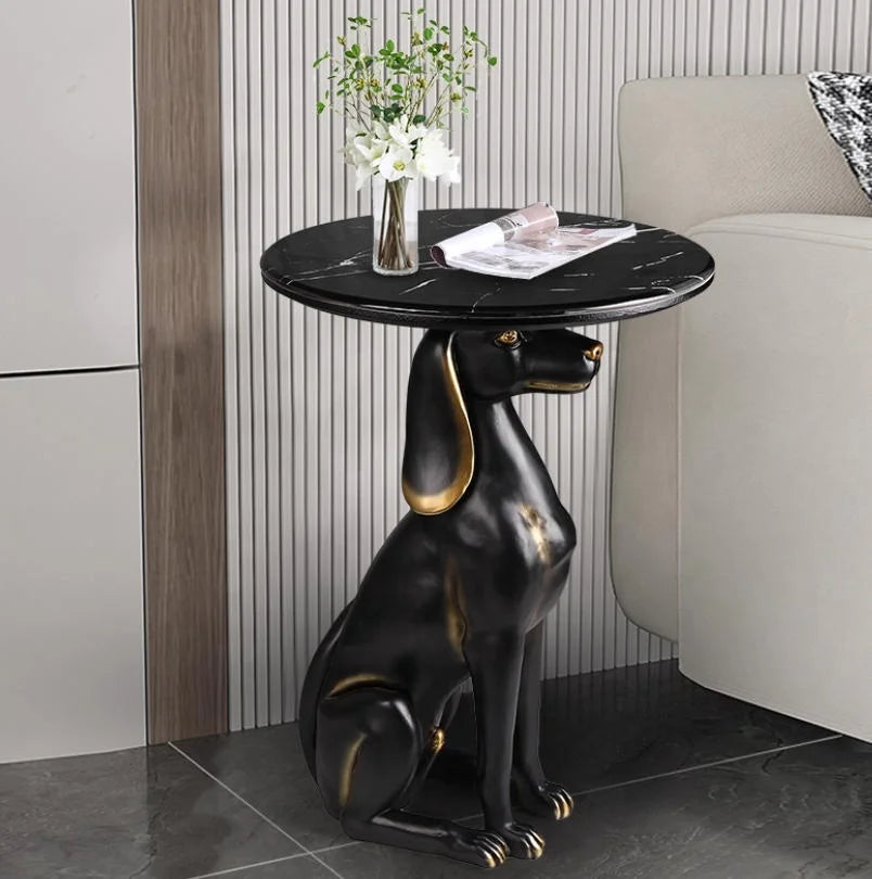 Creative Side Table Black Animal Sculpture Base Cat Dog Leopard