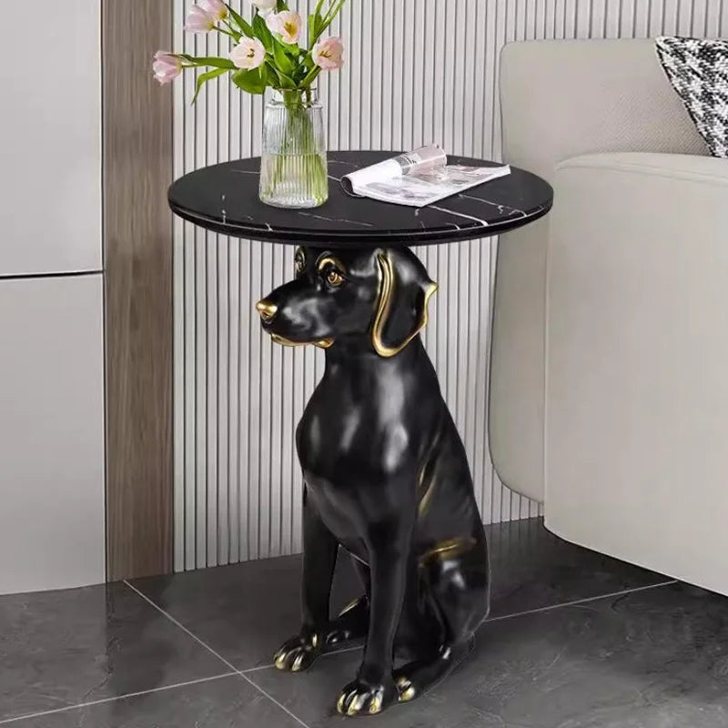Creative Side Table Black Animal Sculpture Base Cat Dog Leopard