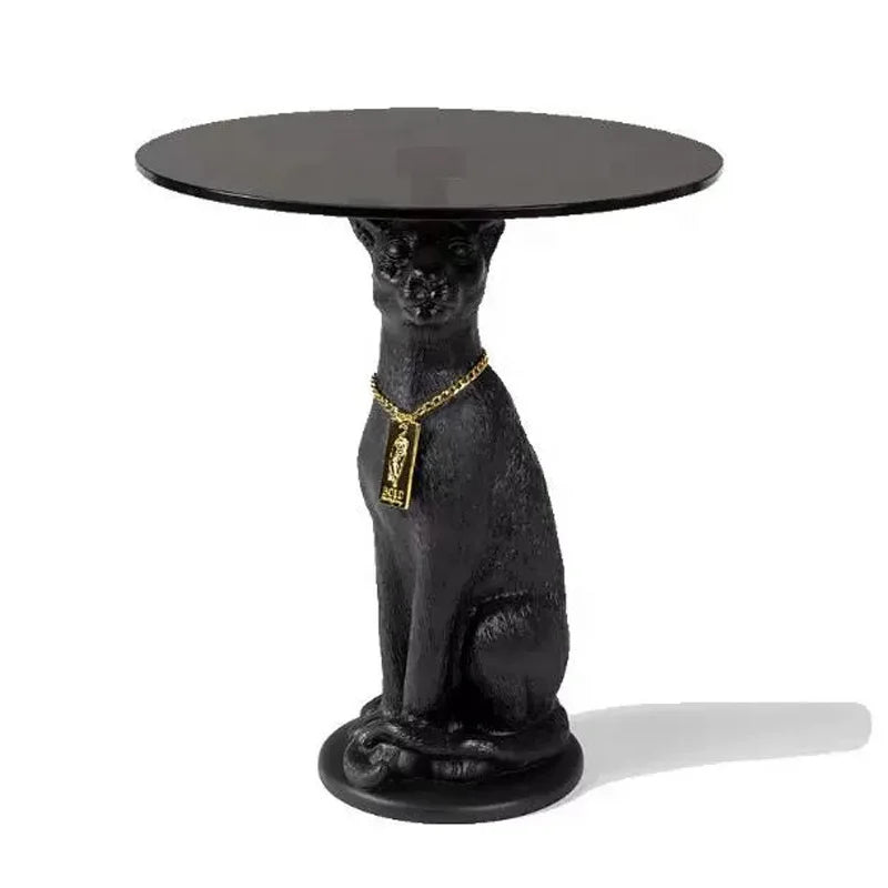 Creative Side Table Black Animal Sculpture Base Cat Dog Leopard