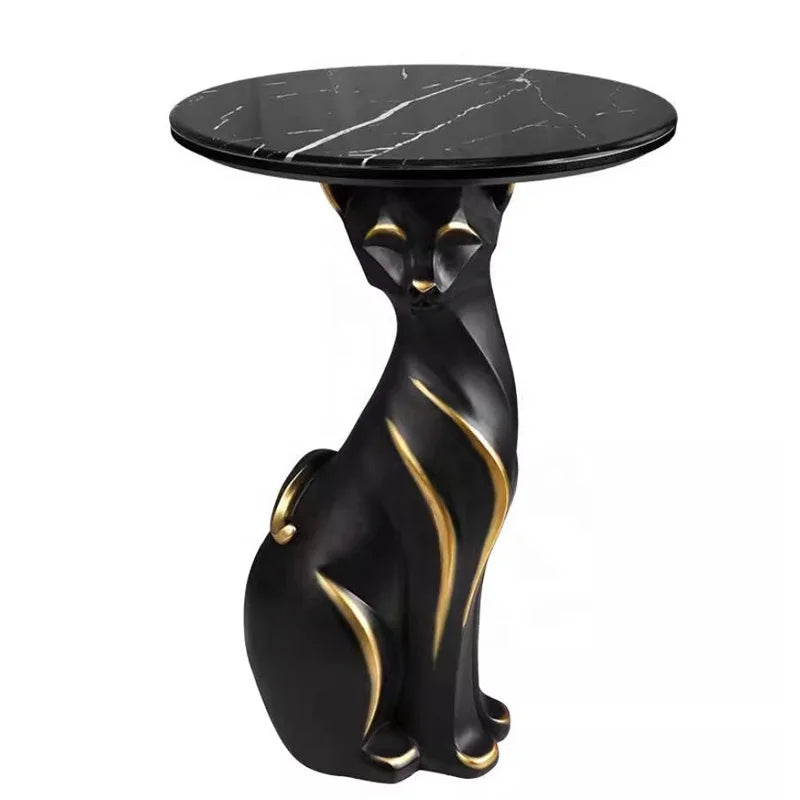 Creative Side Table Black Animal Sculpture Base Cat Dog Leopard
