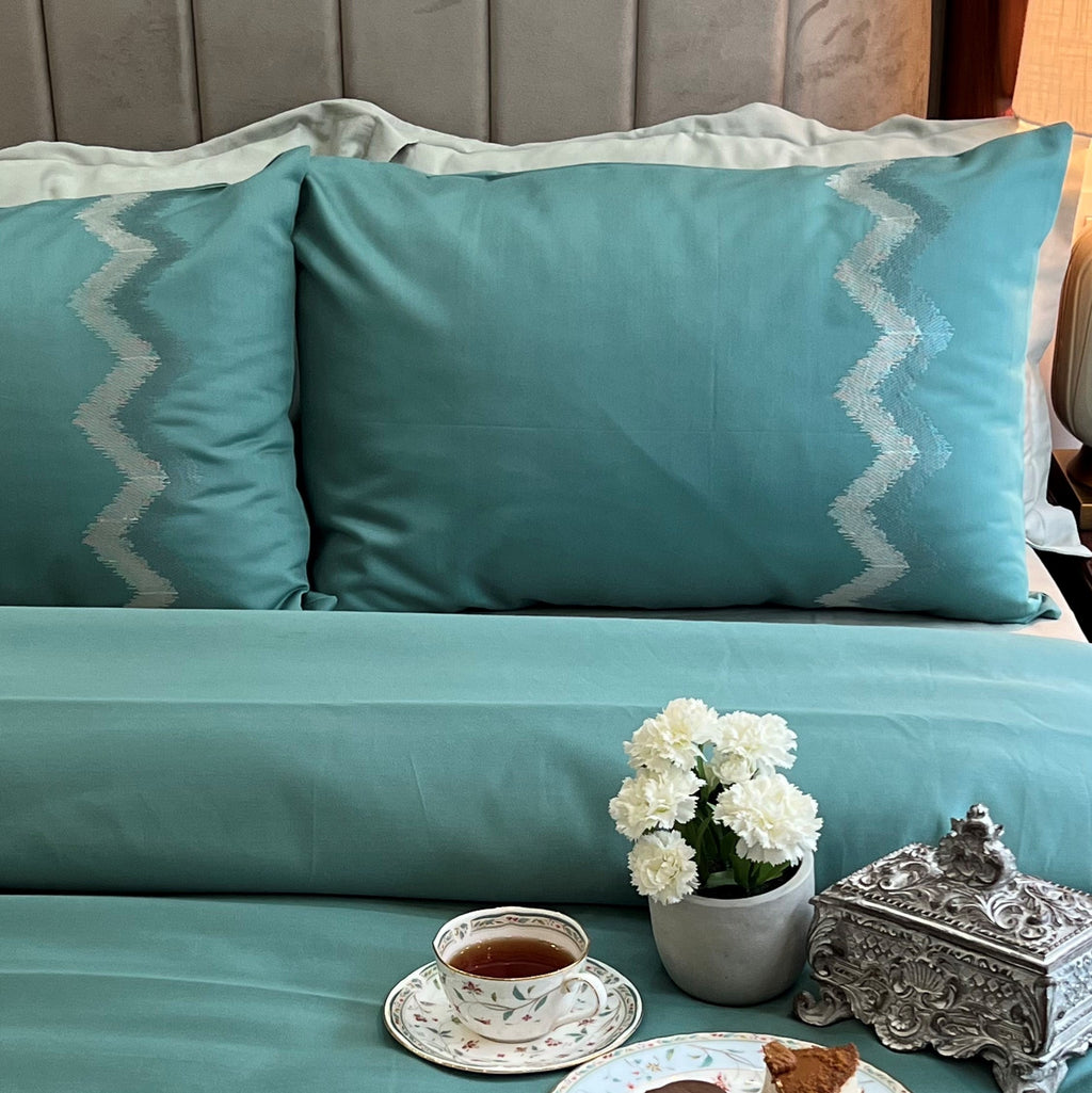 Crest Turquoise 1000TC Cotton Rich Syona Bedsheet Set (5 pc Set)