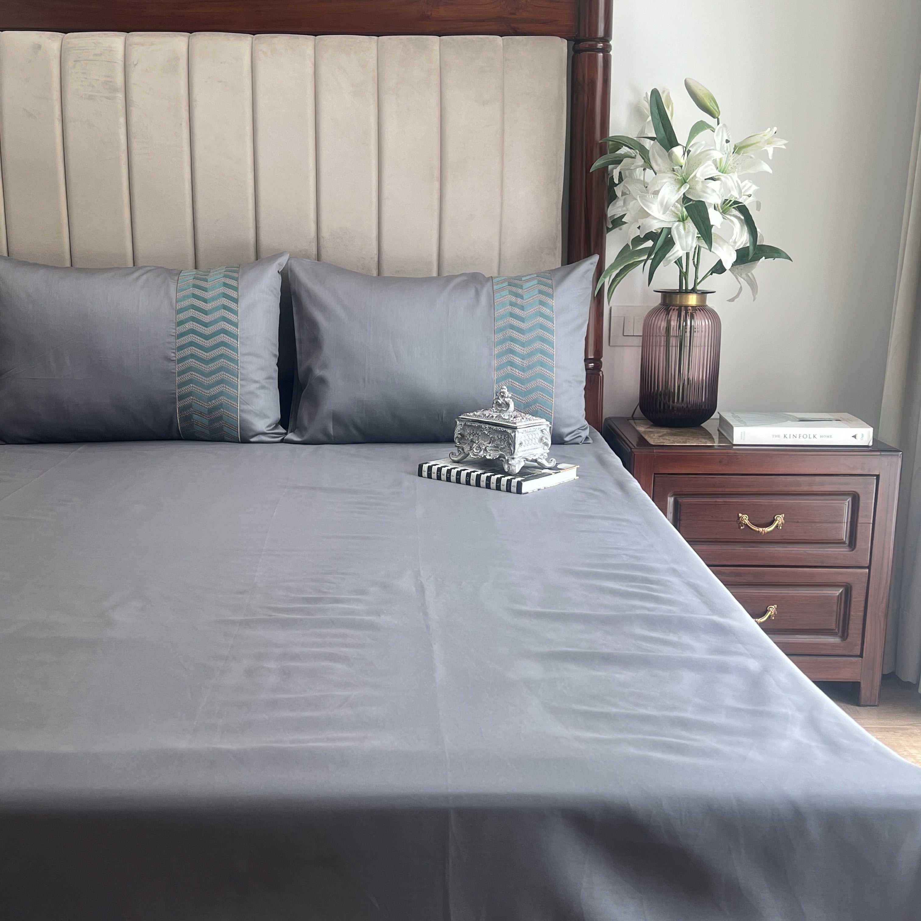 1000TC Cotton Rich Chevron Dark Grey Syona Bedsheet Set