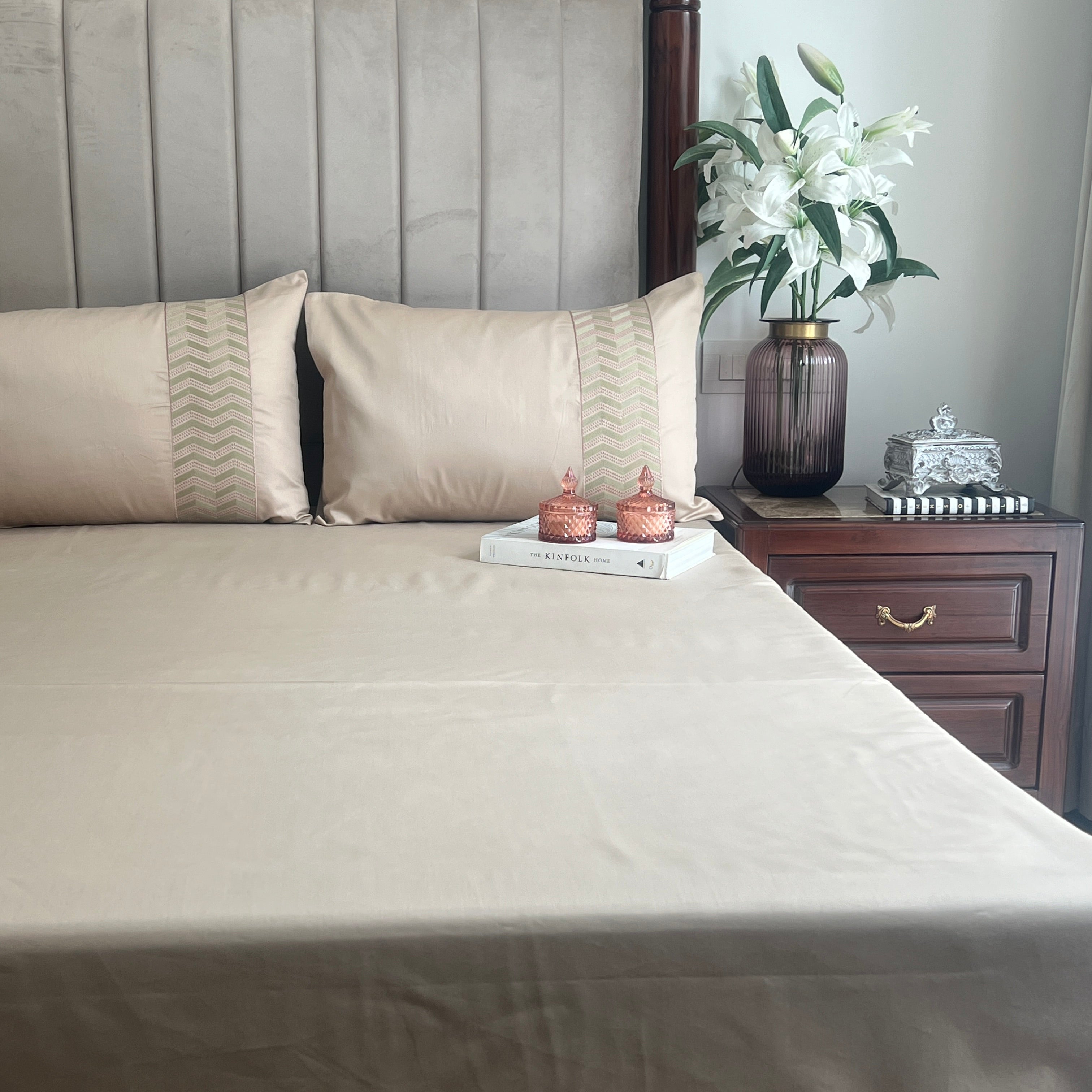 1000TC Cotton Rich Chevron Sand Syona Bedsheet Set