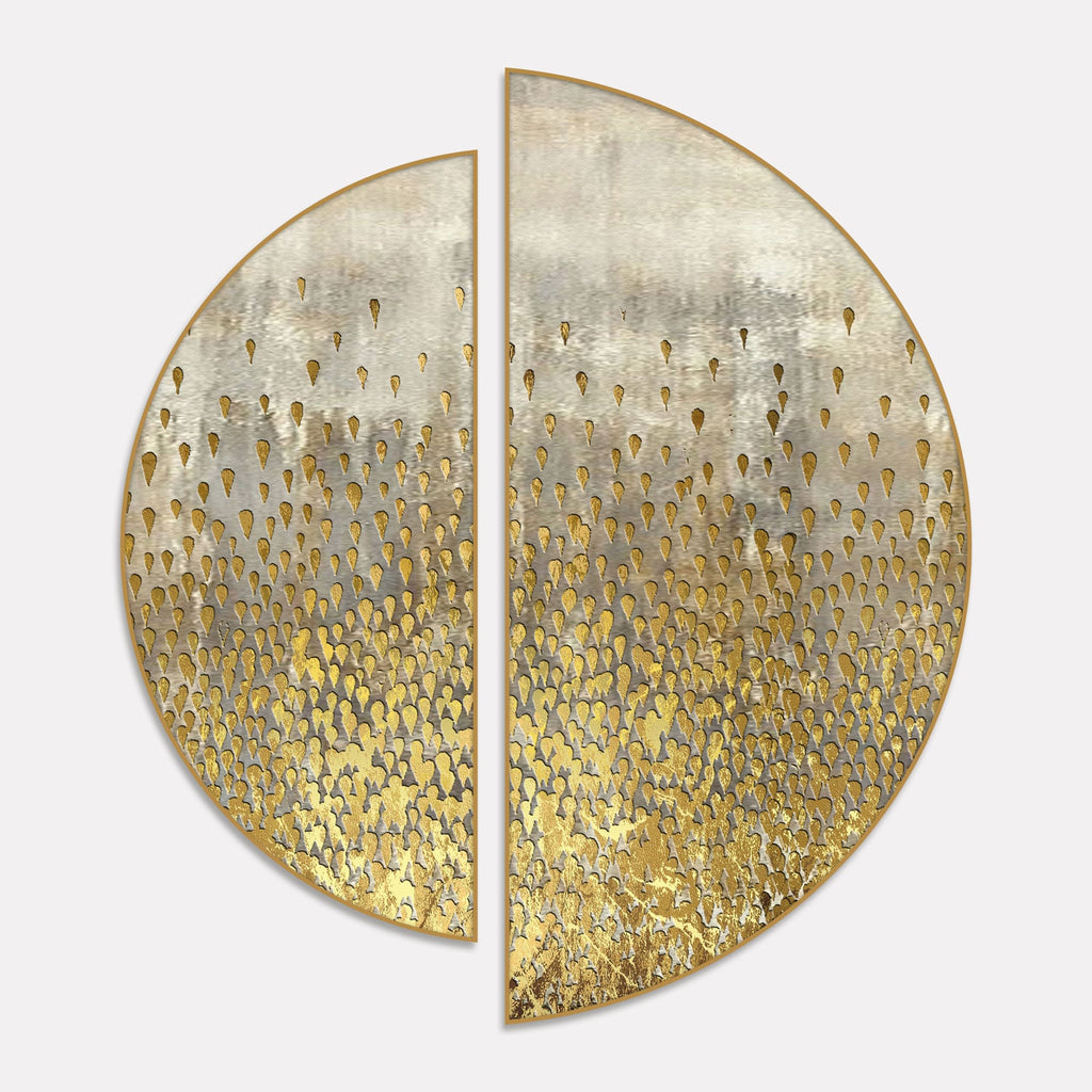 Abstract Acrylic with Golden Glitter Art Semi Circle Frames Set Of 2