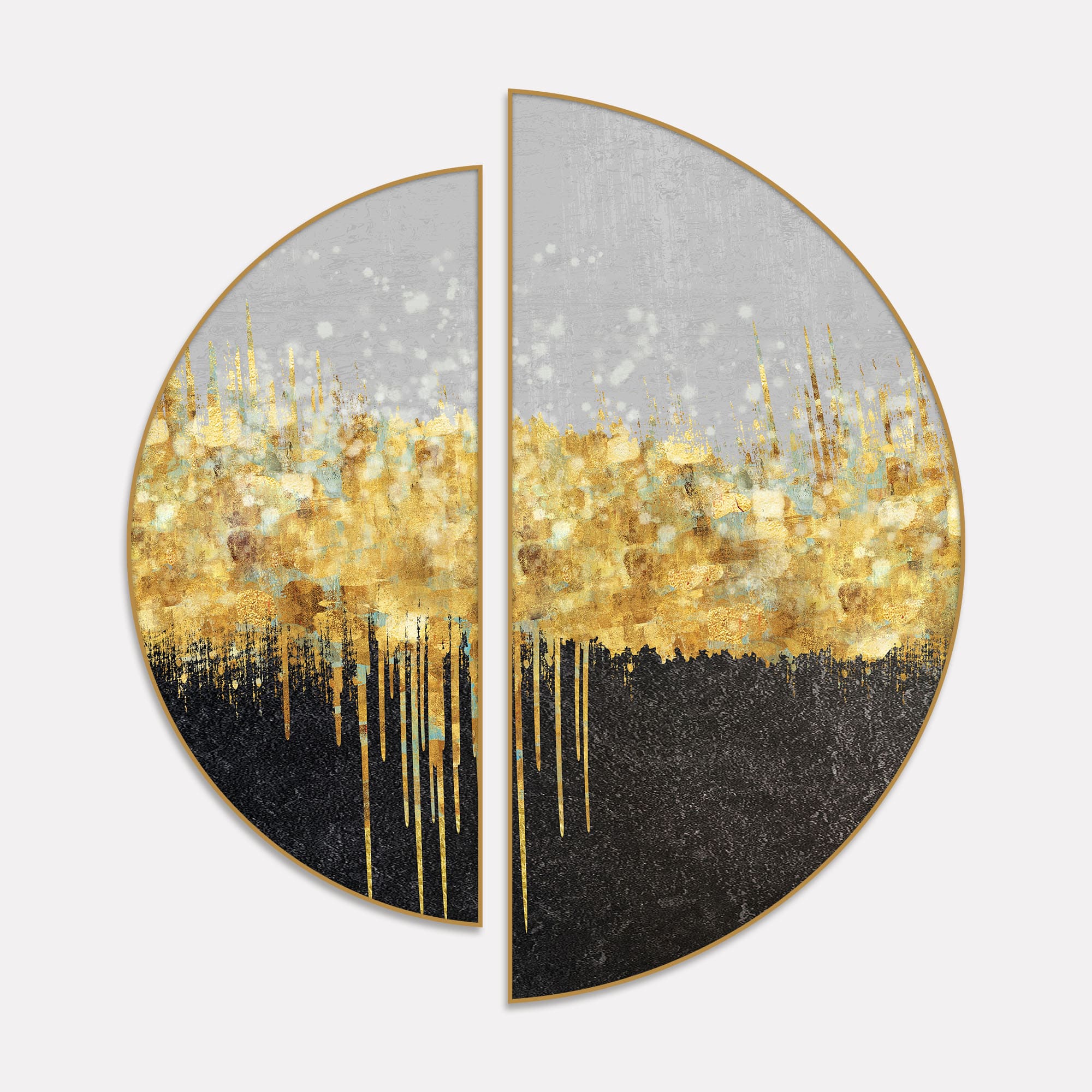 Golden Abstract Glitter Splash Art  Semi Circle Frames Set Of 2