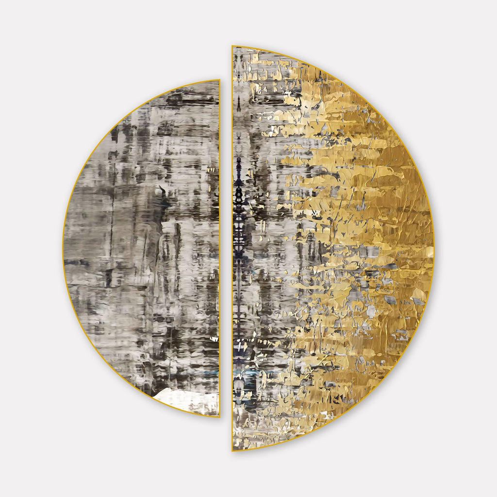 Modern Golden Abstract Textured Semi Circle Frames Set Of 2